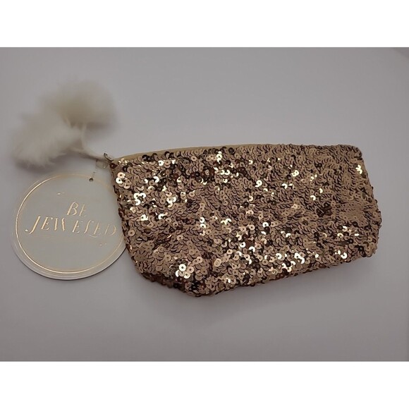 Pottery Barn Teen "Be Jeweled" Sequin Pouch Makeup Travel Bag Pom Pom New - Picture 4 of 9